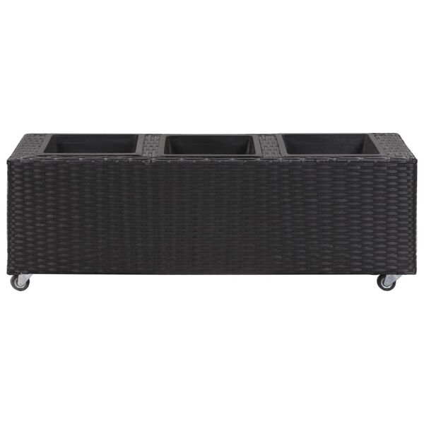 vidaXL Garden Raised Bed with 3 Pots 39.4"x11.8"x14.2" Poly Rattan Black