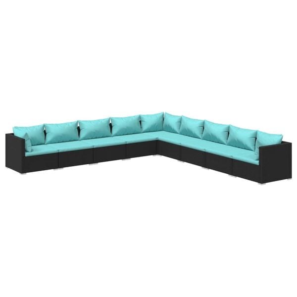 vidaXL Garden Lounge Set Black, Water blue