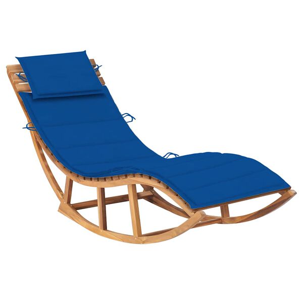 vidaXL Sun Lounger Royal blue cushion, Teak wood Teak wood, Polyester