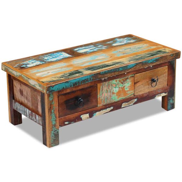 vidaXL Coffee Table Multicolour Reclaimed Wood 35.4 in x 17.7 in x 13.8 in