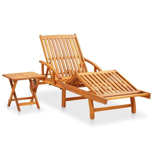 vidaXL Sunlounger With Table Taupe Solid Acacia wood Extra Long Foldable