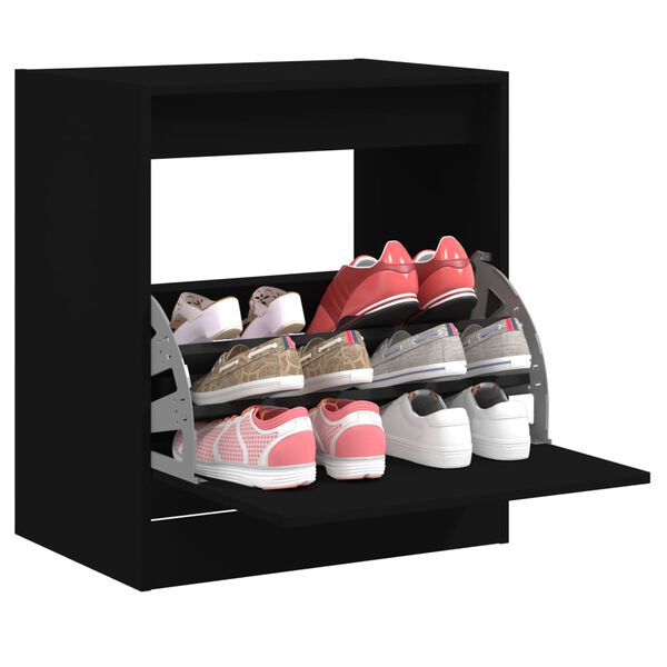 vidaXL Shoe Cabinet Black Engineered wood Compact Shoe Cabinet