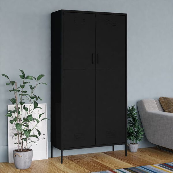 vidaXL Wardrobe Black Steel Large Wardrobe Rectangular Modern