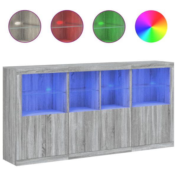 vidaXL Sideboard with LED Lights Gray Sonoma 79.5"x14.6"x39.4"