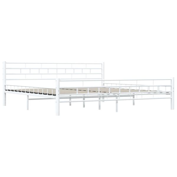 vidaXL Bed Frame White Metal frame, plywood slats Full Durable