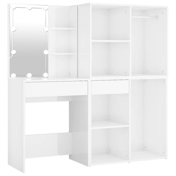 vidaXL LED Dressing Table With Cabinet High gloss white