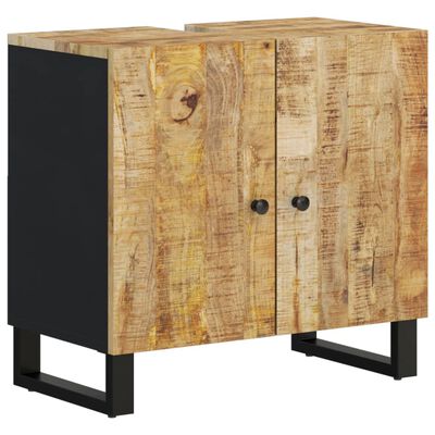 Sideboard cabinet with two doors in rustic wood finish and black metal base