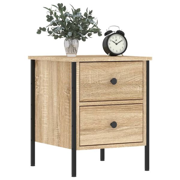 vidaXL Bedside Cabinet Sonoma Oak Engineered Wood, Iron Adjustable Feet