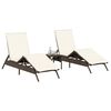 vidaXL Sun Loungers with Cushions 2 pcs Brown Poly Rattan