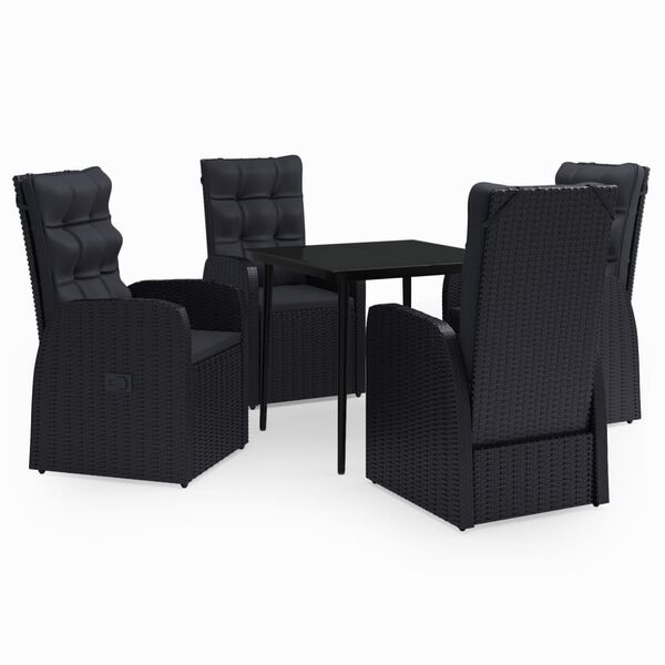 vidaXL Garden Dining Set Black PE rattan, powder-coated steel, glass