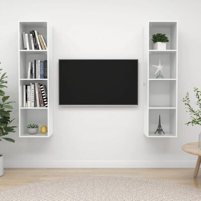 vidaXL Wall-mounted TV Stands 2 Pcs High Gloss White Engineered Wood