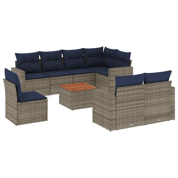 vidaXL 9 Piece Patio Sofa Set with Cushions Gray Poly Rattan