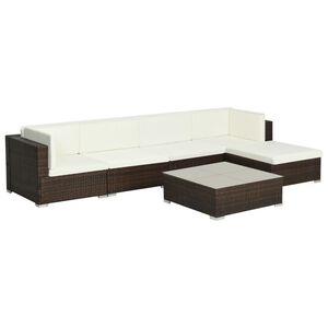 vidaXL Patio Sofa Set Set of 6 Brown Poly Rattan Large Modular