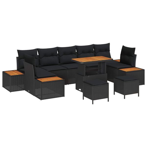 vidaXL Garden Sofa Set with Cushion 10 pcs Black Poly rattan