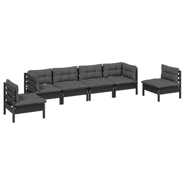 vidaXL Garden Lounge Set Black Solid pine wood, fabric (100% polyester)