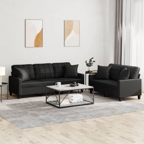 vidaXL Sofa Set Black Faux leather, metal, textilene, plywood