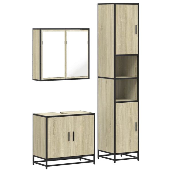 vidaXL Bathroom Furniture Set Sonoma Oak Engineered Wood, Glass, Metal