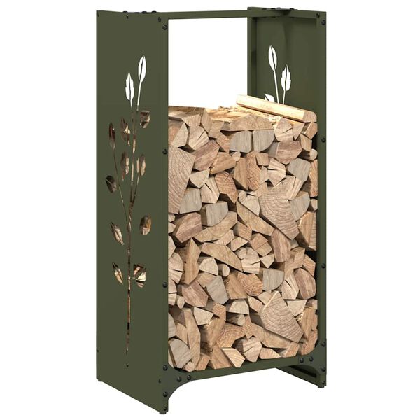 vidaXL Firewood Rack Olive Green 15.7x11.8x31.5" Cold-rolled steel