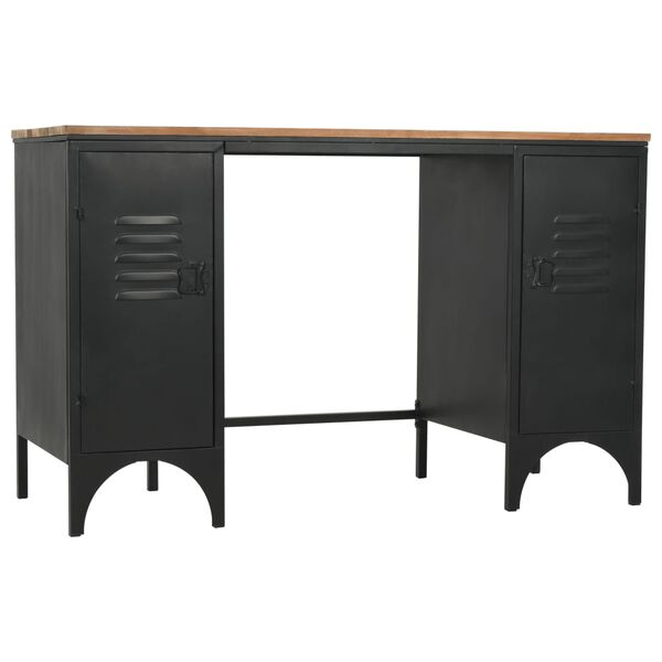 vidaXL Double Pedestal Desk Black and natural wood Solid Firwood and Steel