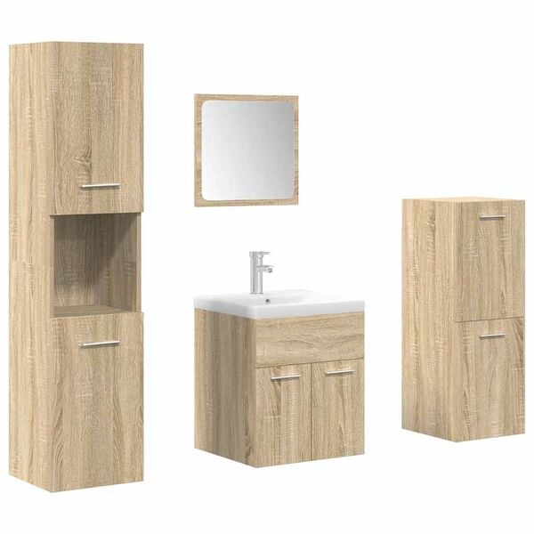 vidaXL Bathroom Furniture Set Sonoma oak, White Engineered wood, Ceramic