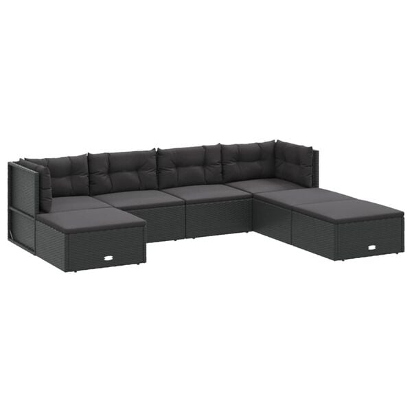 vidaXL Garden Lounge Set Black PE rattan, powder-coated steel 7 Piece