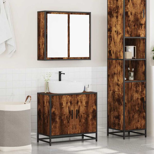 vidaXL Bathroom Furniture Set Smoked oak Engineered wood Medium