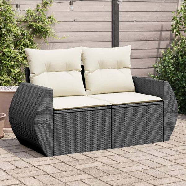 vidaXL Garden Sofa Black PE Rattan, Powder-Coated Steel, Polyester Medium