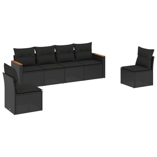 vidaXL Garden Sofa Set Black PE rattan, Powder-Coated Steel 6-Piece