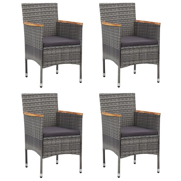 vidaXL 5 Piece Patio Dining Set with Cushions Poly Rattan Gray
