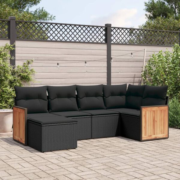 vidaXL Garden Sofa Set Black Poly Rattan and Powder-Coated Steel Large