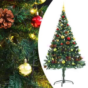 vidaXL Artificial Pre-lit Christmas Tree with Baubles Green 5 ft