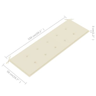 vidaXL Patio Bench with Cream Cushion 59.1" Solid Teak Wood