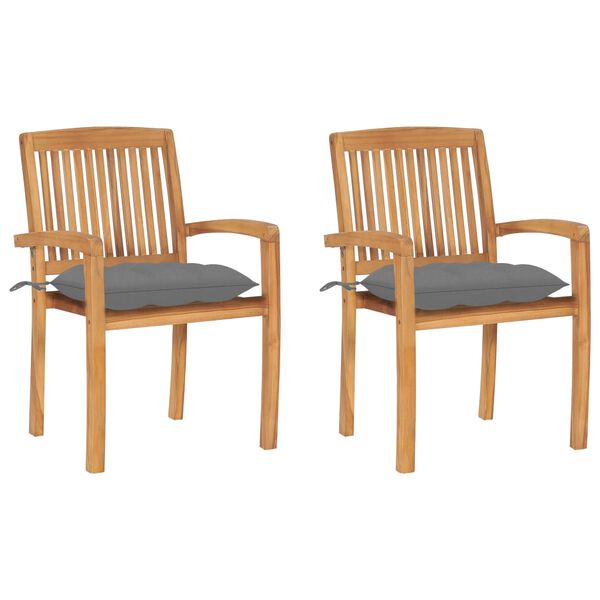 vidaXL Garden Chair Set of 2 Teak Teak wood Standard Stackable