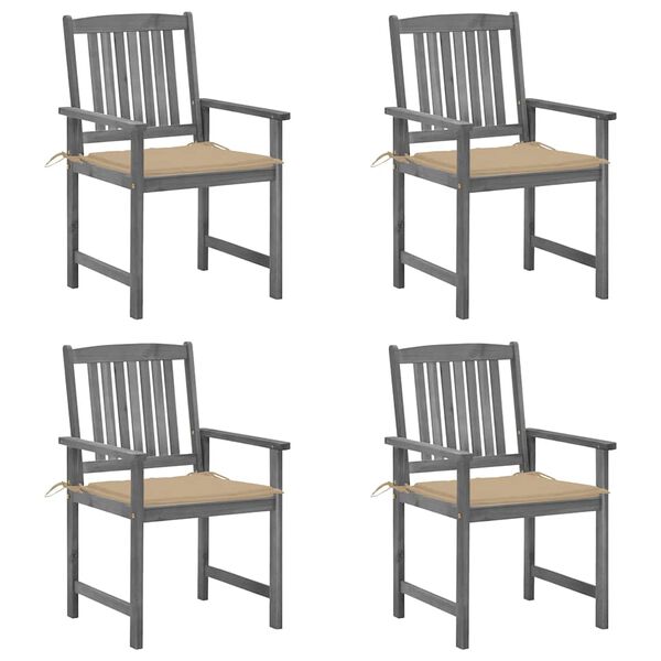 vidaXL Patio Chair Set of 4 Gray Solid acacia wood Standard Durable