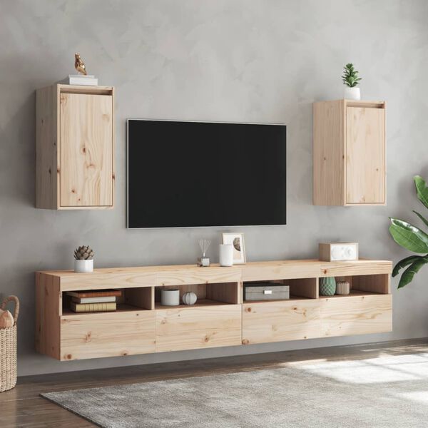 vidaXL Wall Cabinet Set of 2 Natural Wood Solid Pine Wood Medium