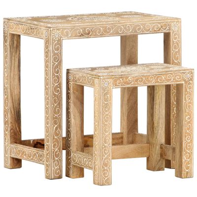 vidaXL 2 Piece Hand-painted Side Table Set Solid Mango Wood