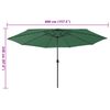 vidaXL Garden Parasol with LED Lights and Metal Pole 157.5" Green