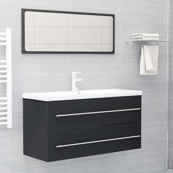 vidaXL Bathroom Furniture Set Gray Engineered wood, acrylic Medium
