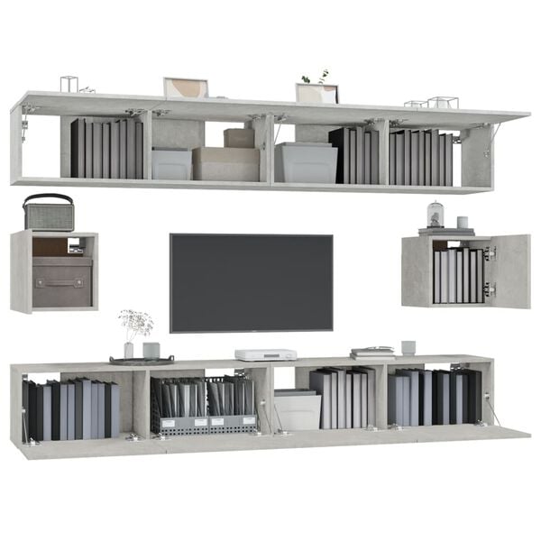 vidaXL 6 Piece TV Stand Set Concrete Gray Engineered Wood