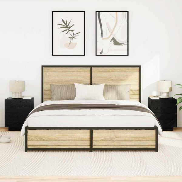 vidaXL Bedside Cabinet 2 pcs Black Oak 17.72 x 15.75 x 21.65 in