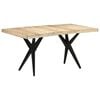 vidaXL Dining Table Natural, Black Rough Mango Wood, Powder-Coated Steel