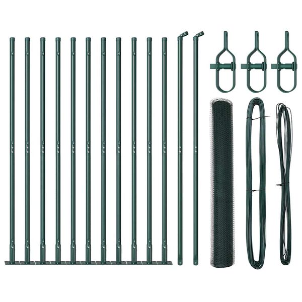 vidaXL Fence with Posts Green 39.4" x 984.3" PVC-coated steel