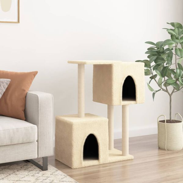 vidaXL Cat Tree Cream Engineered wood, Plush, Sisal Durable Cat Tree