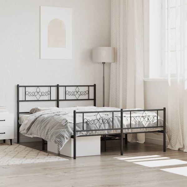 vidaXL Bed Frame Black Powder-Coated Steel Small Double Bed Frame