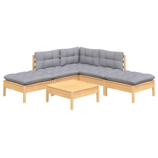 vidaXL Garden Lounge Set Grey Solid pinewood, fabric (100% polyester)