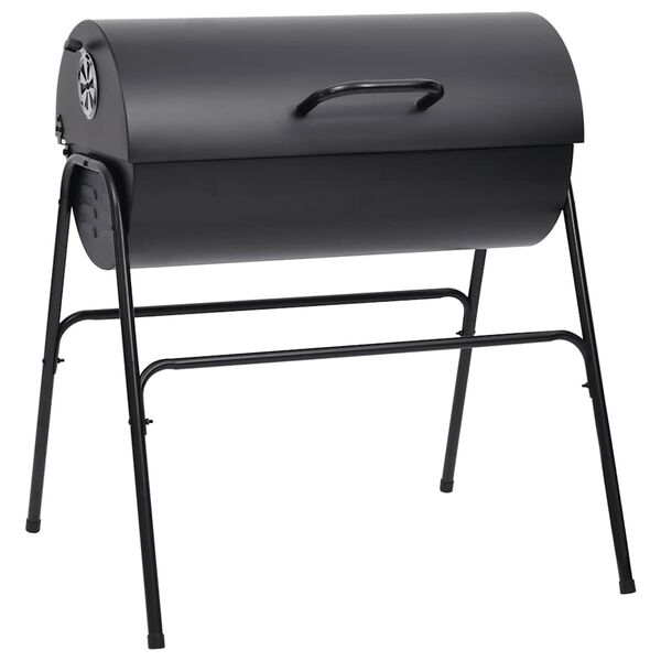 vidaXL Barrel Grill with 2 Cooking Grids Black 31.5"x37.4"x35.4" Steel