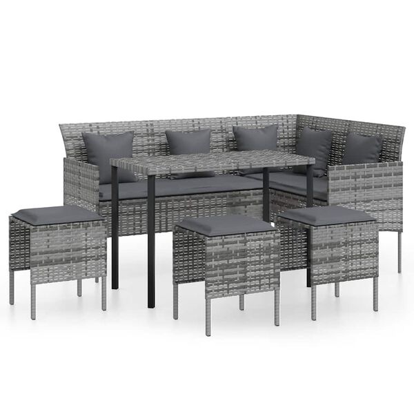 vidaXL Couch Sofa Set Grey PE rattan, powder-coated steel, 100% polyester