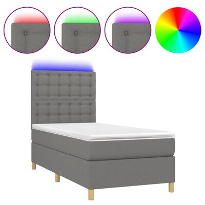 vidaXL Box Spring Bed with Mattress&LED Dark Gray Twin Fabric