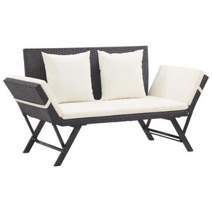 vidaXL Outdoor Sun Bed Black rattan, creamy white cushions