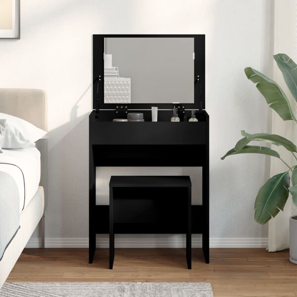 vidaXL Dressing Table Black Engineered wood 23.6x15.7x44.7 in
